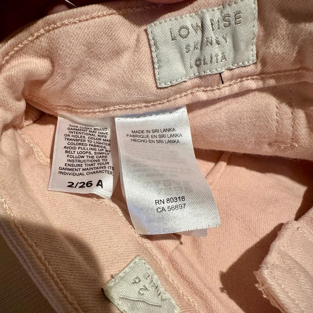 NWOT lucky Brand pale pink low rise skinny ankle zip jeans SZ 2/ 26 in👌🏻shape! - Picture 10 of 13